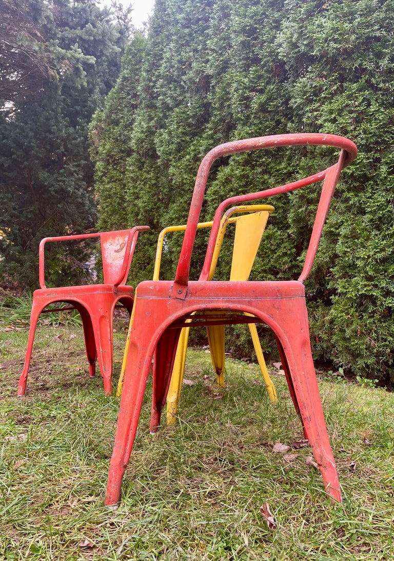 French Authentic Vintage Tolix A56 Armchairs in Original Paint For Sale