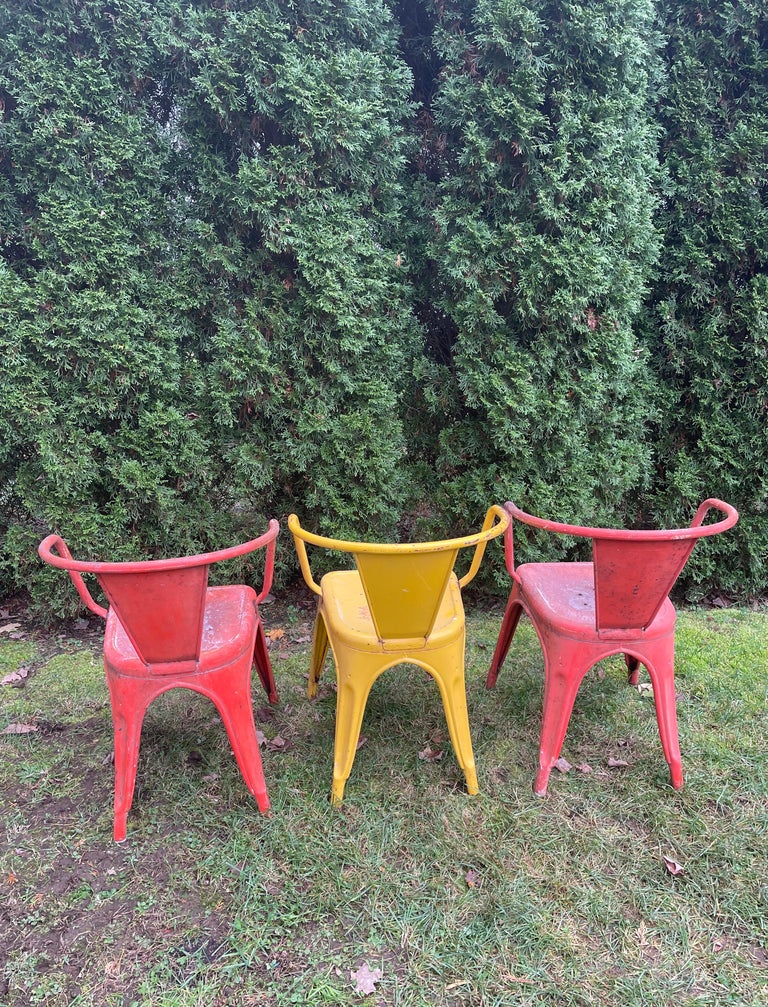 Authentic Vintage Tolix A56 Armchairs in Original Paint In Good Condition For Sale In Woodbury, CT