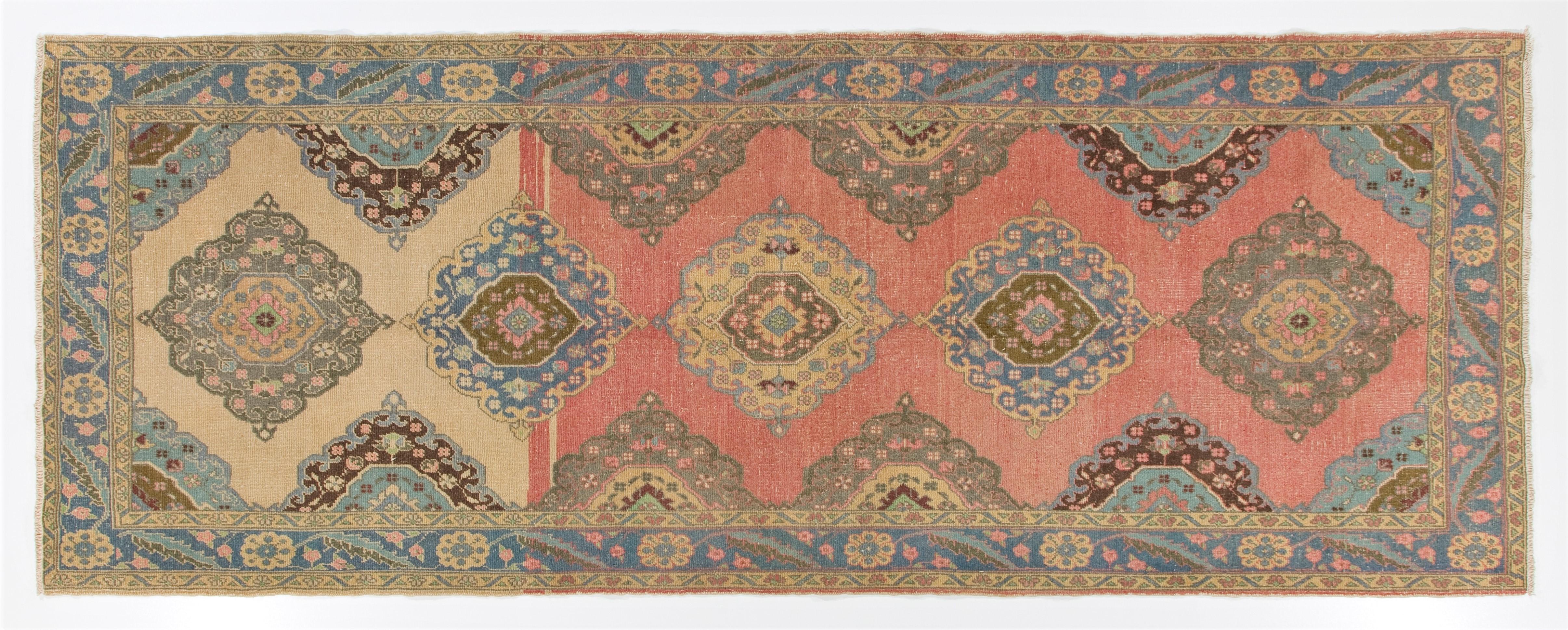 Oushak 5x12.6 Ft Authentic Vintage Turkish Runner Rug. Handmade Wool Carpet for Hallway For Sale