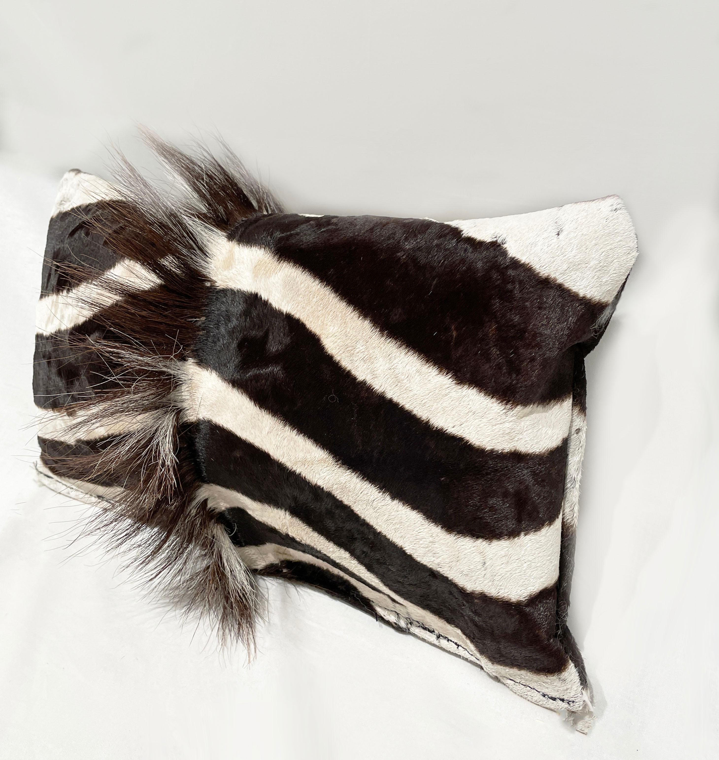 British Colonial Authentic Vintage Zebra Hide Pillow