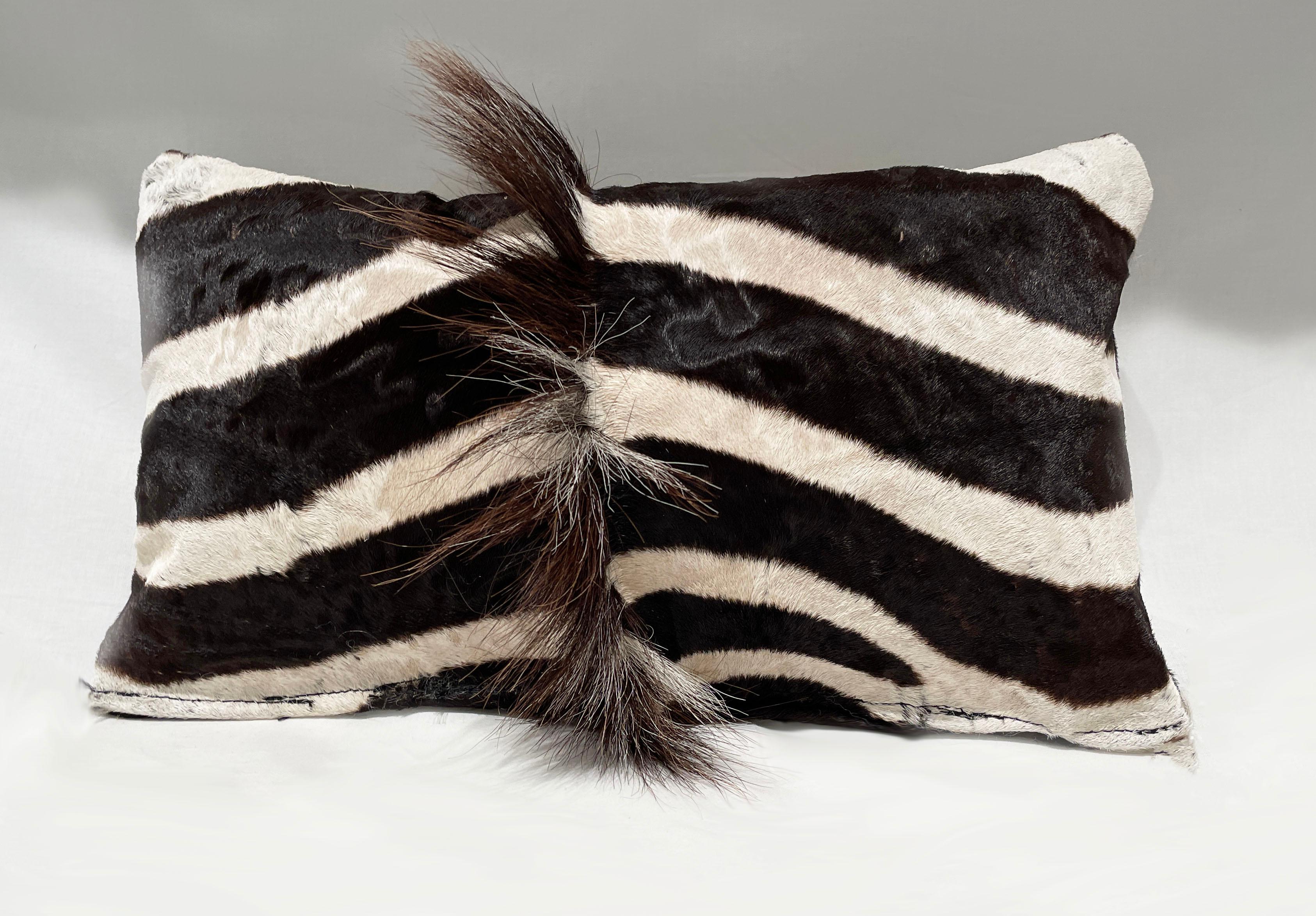 Authentic Vintage Zebra Hide Pillow In Good Condition In Wichita, KS