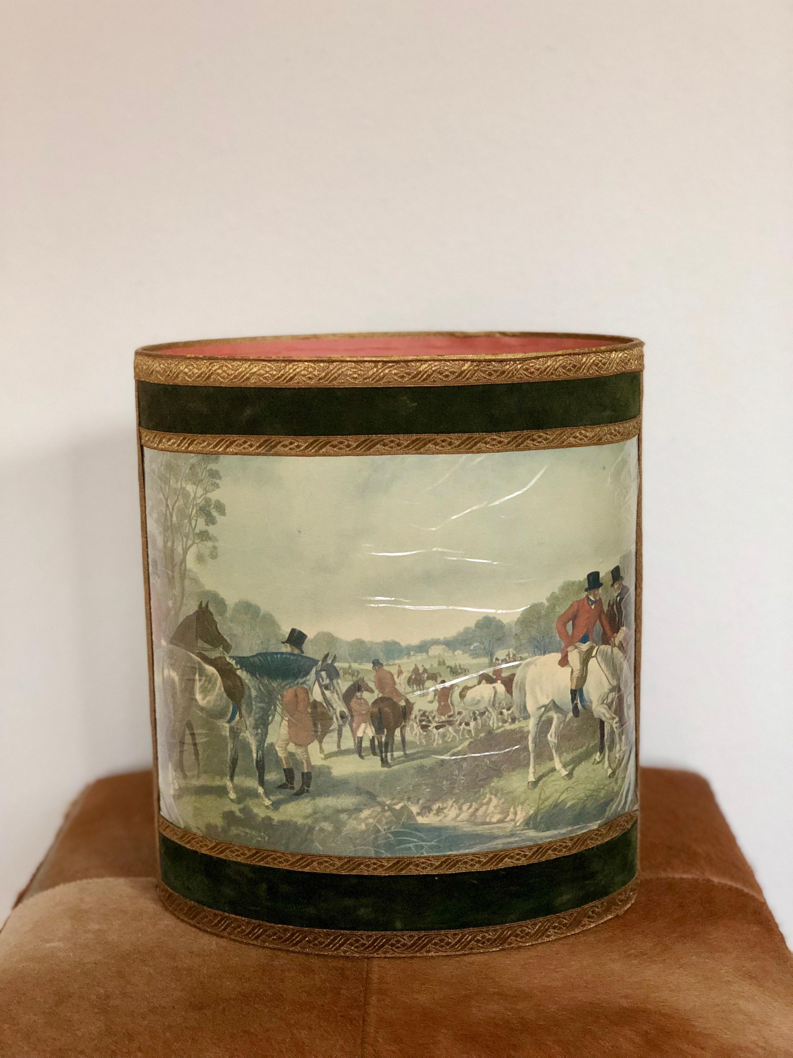 Authentic Waste Basket Paper Bin Hunting Scene, Made in France, Midcentury In Good Condition In Sofia, BG