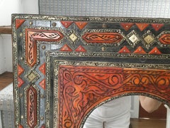 Authentic Wood Bone and Silver Overlay Moroccan Mirror
