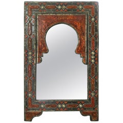 Authentic Wood Bone and Silver Overlay Moroccan Mirror