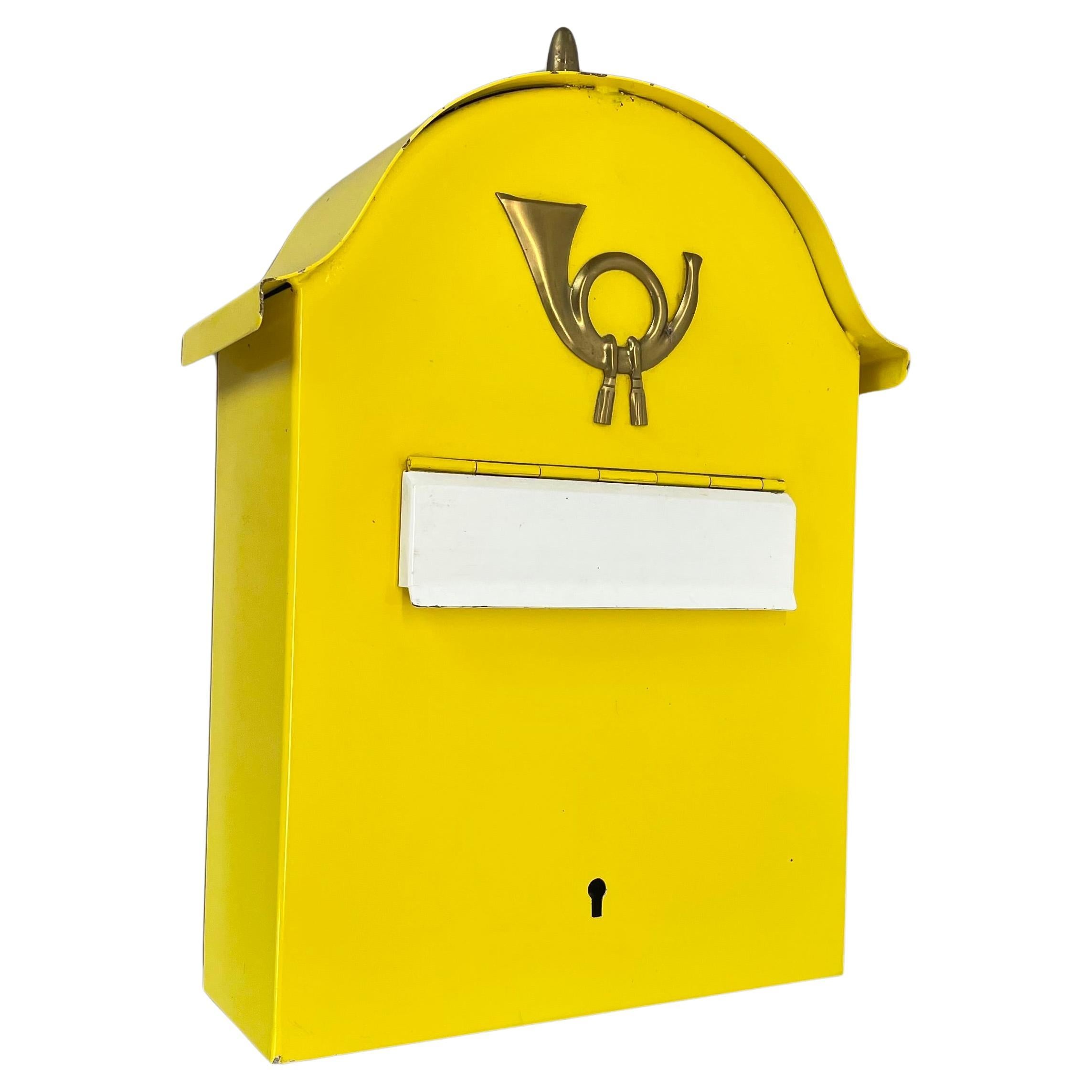 authentic yellow metal and brass post letter box element, Germany 1950s
