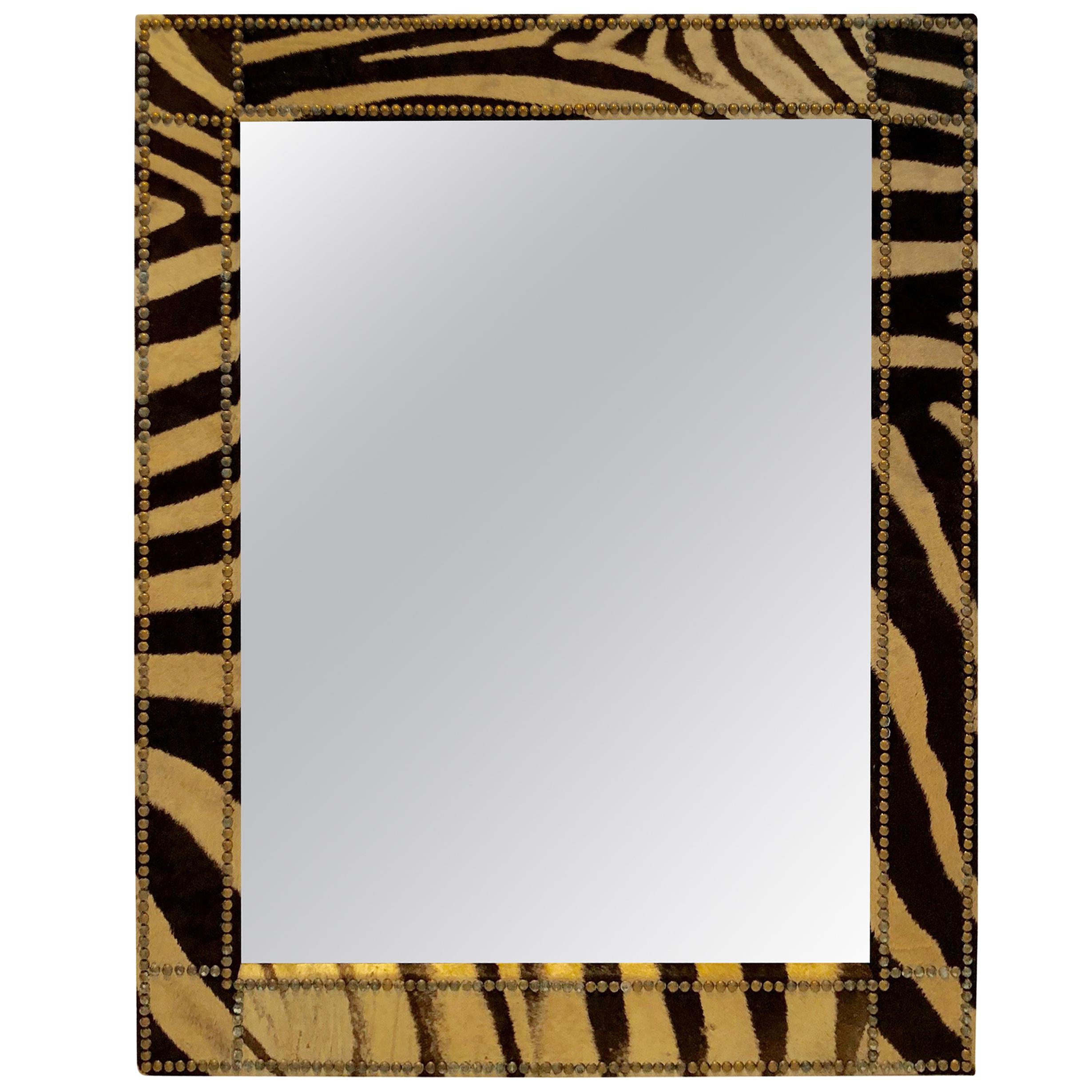 Authentic Zebra Hide Upholstered Custom Mirror