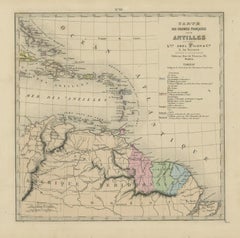 Authentique Map by Pilon of The French Colonies in The West Indies, 1876