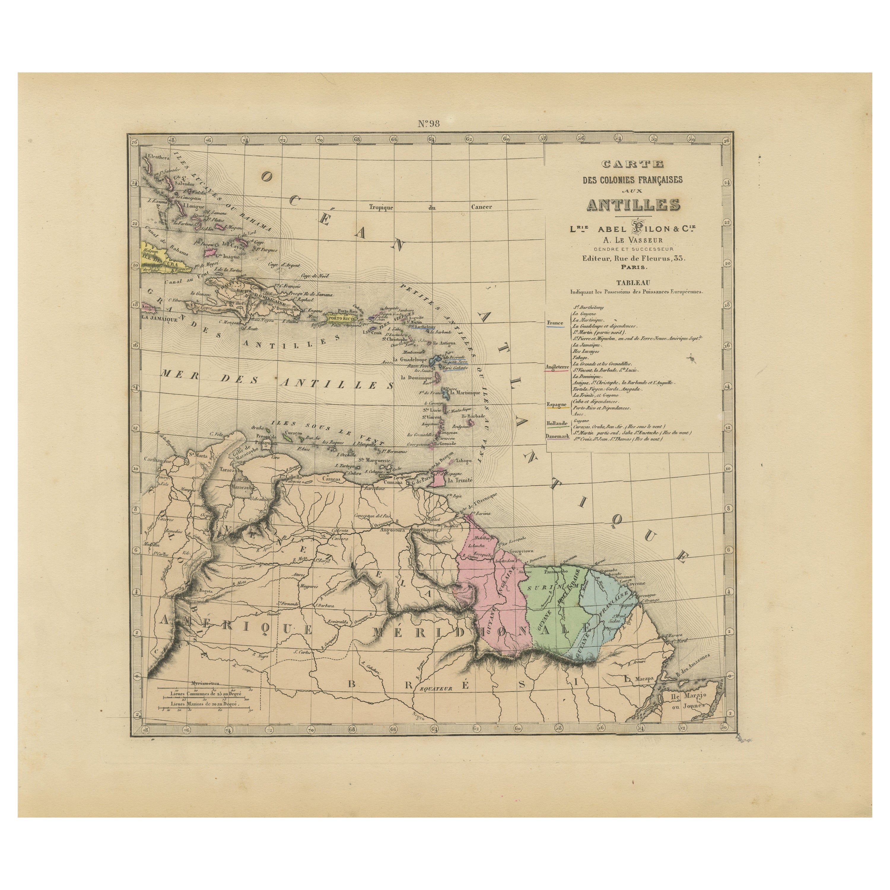 Carte authentique des colonies françaises des Antilles, 1876