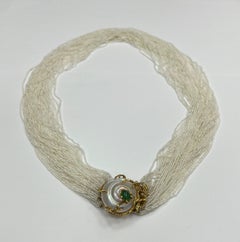Arthur King 18K Yellow Gold MOP and Emerald Natural Seed Pearl Necklace