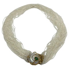 Arthur King 18K Yellow Gold MOP and Emerald Natural Seed Pearl Necklace
