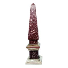 Authentic Roman Marble 'Red Porphyry' and Sterling Silver Place-Holder Obelisk