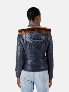 Authier Navy Fur Trim Coat Size XS