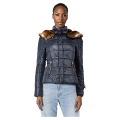 Authier Navy Fur Trim Coat Size XS