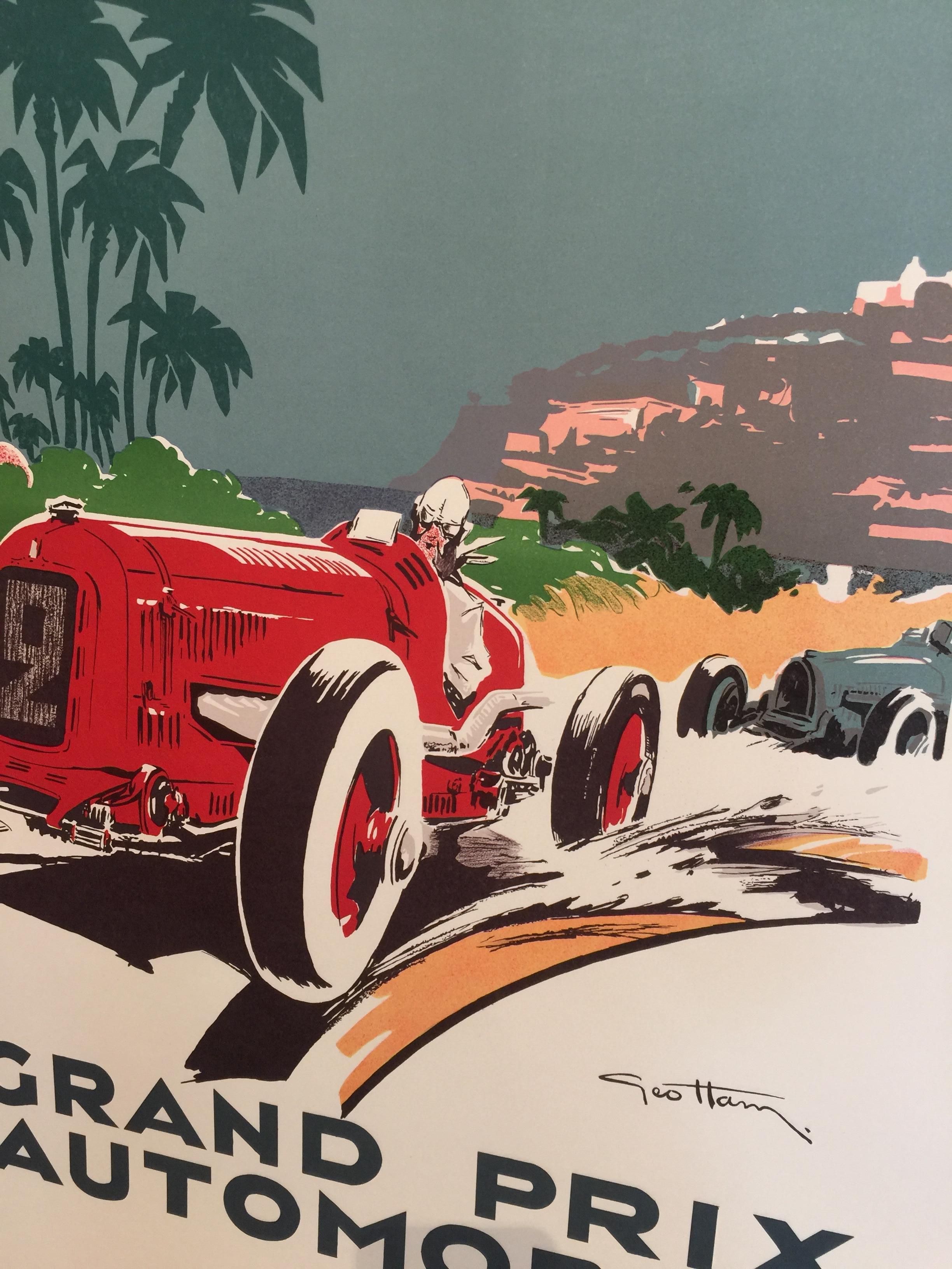 Art Deco Authorised Edition Vintage Monaco Grand Prix Car Poster by Geo Ham 1934