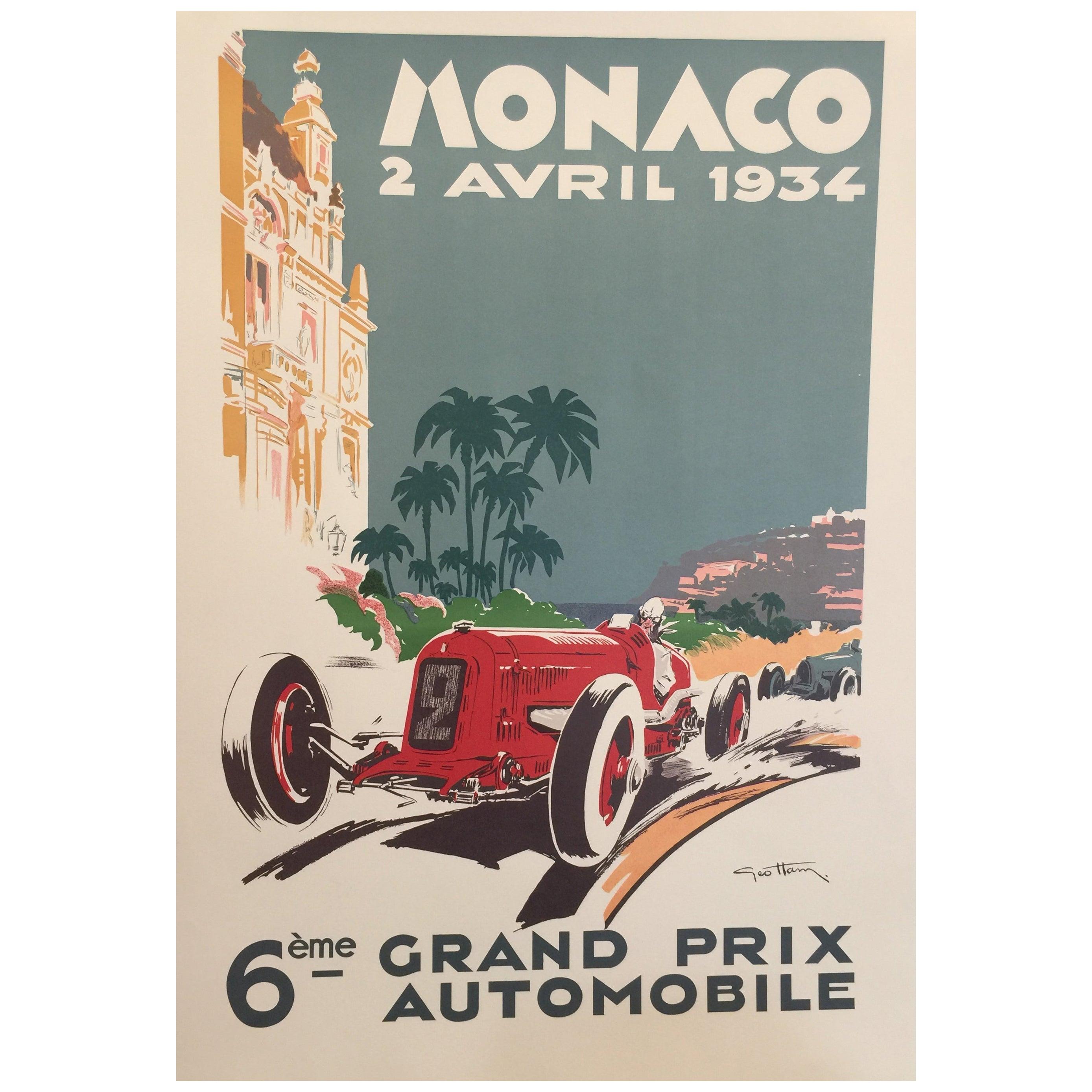Authorised Edition Vintage Monaco Grand Prix Car Poster by Geo Ham 1934