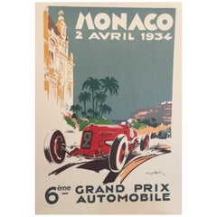 Autorisierte Ausgabe Vintage Monaco Grand Prix Auto Poster von Geo Ham 1934