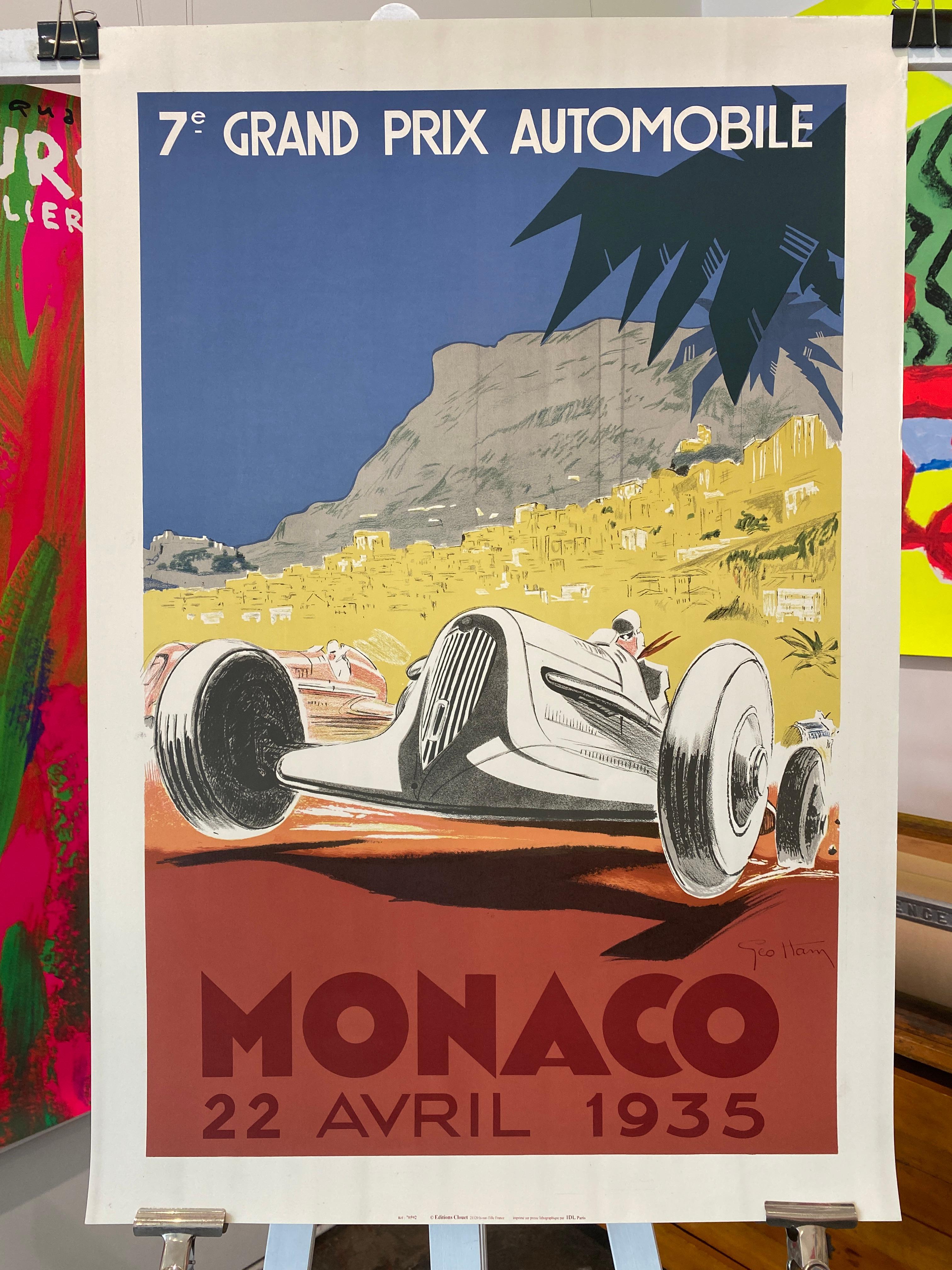 Fine XX secolo Poster d'epoca del Gran Premio di Monaco di Geo Ham, edizione autorizzata, 1935 in vendita