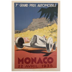 Édition autorisée de l'affiche de voiture du Grand Prix de Monaco par Geo Ham:: 1935