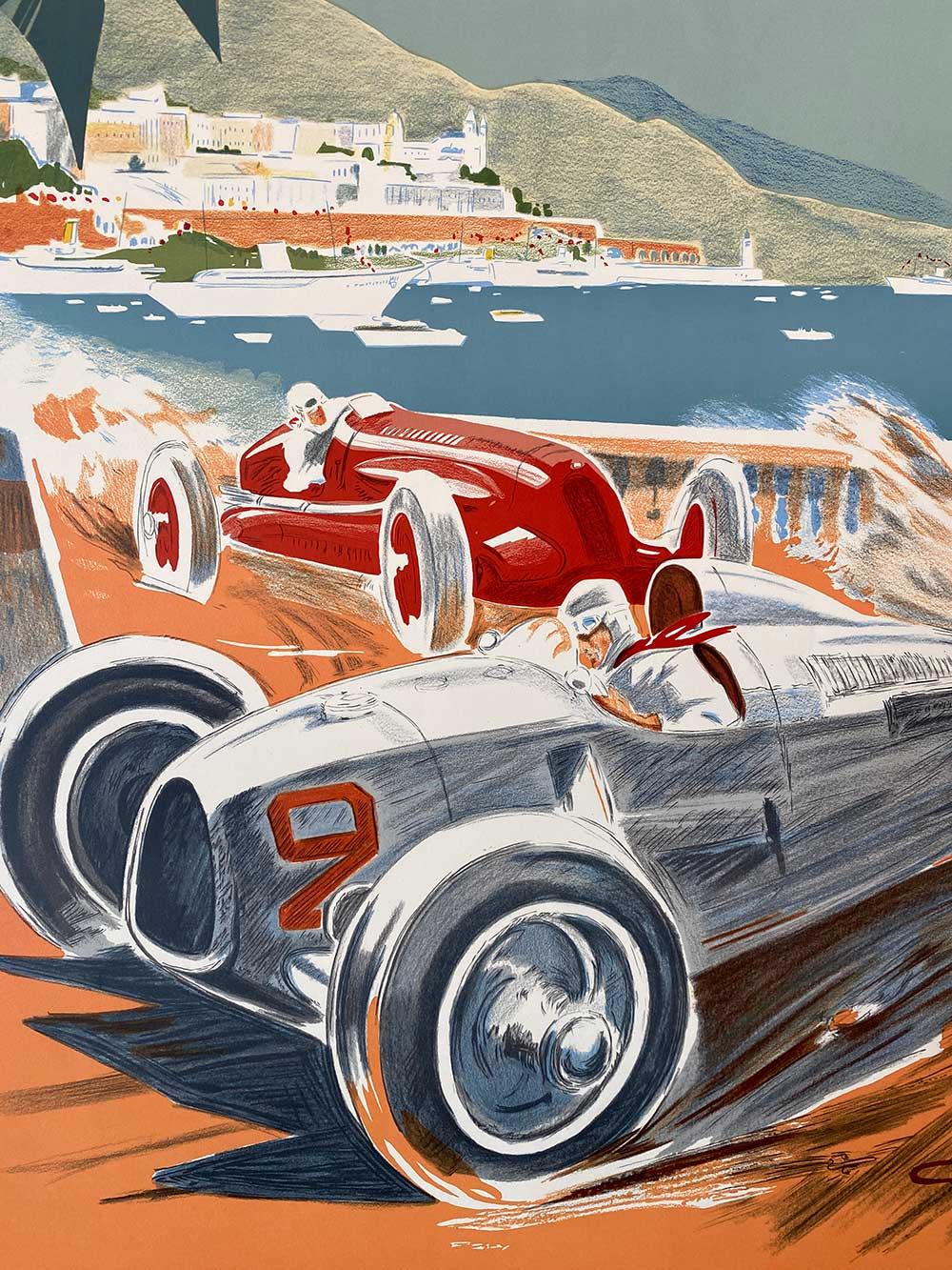 Autorisierte Ausgabe Vintage Monaco Grand Prix Auto Poster von Geo Ham 1936

Dieses Plakat wirbt für den Grand Prix 

Gedruckt bei IDL Paris um 1980
Größe: 27 x 39 Zoll.


Künstler	
Geo-Schinken

Abmessungen	
100 x 70