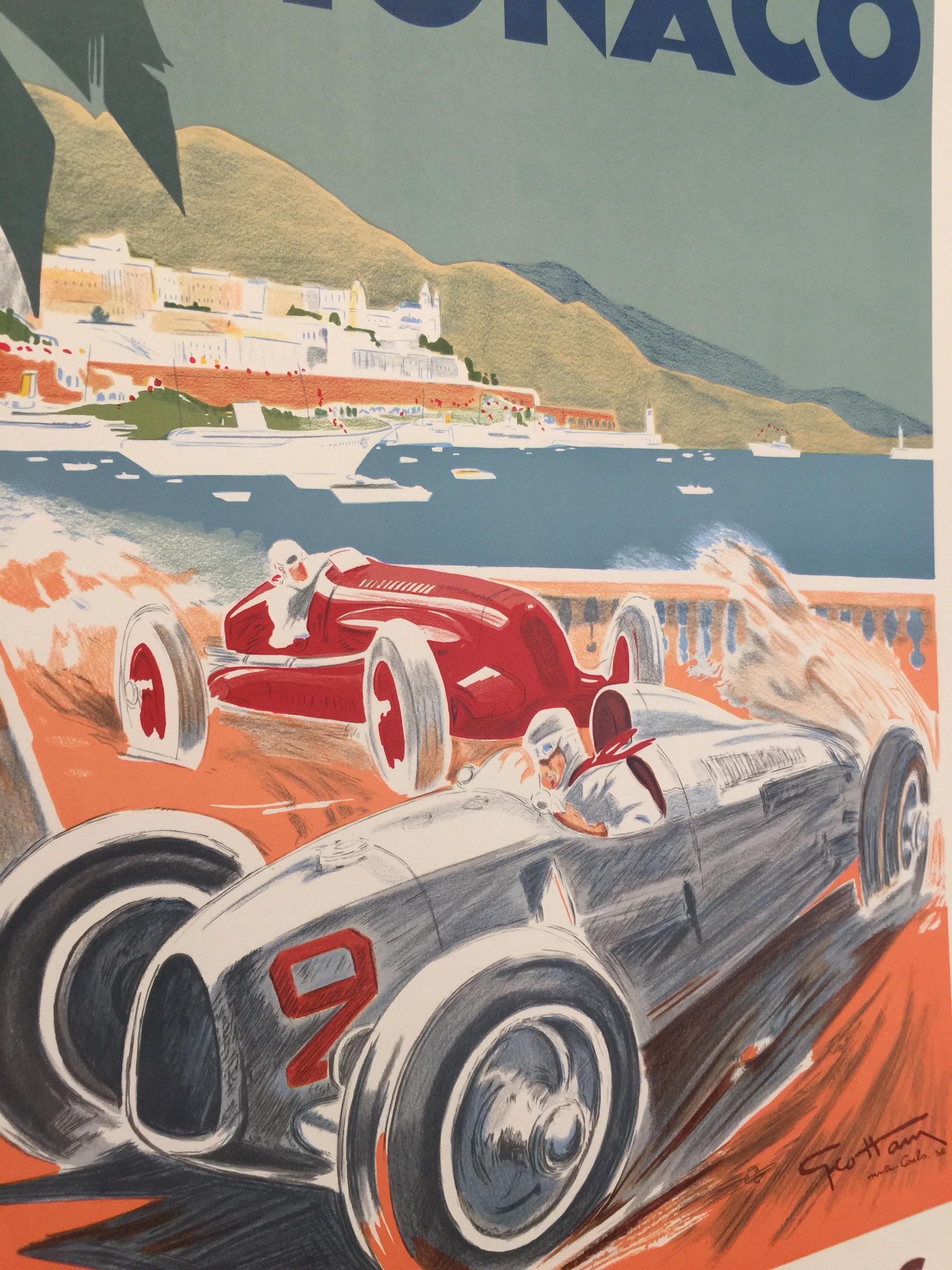 Art Deco Authorised Edition Vintage Monaco Grand Prix Car Poster by Geo Ham 1936