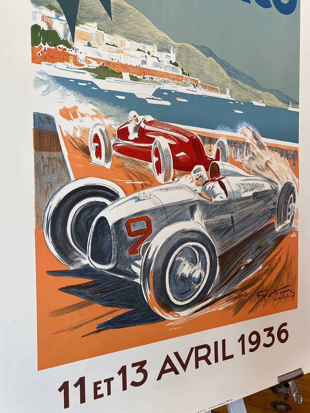 Autorisierte Auflage des Monaco Grand Prix Autoplakats von Geo Ham 1936, Vintage (Art déco) im Angebot
