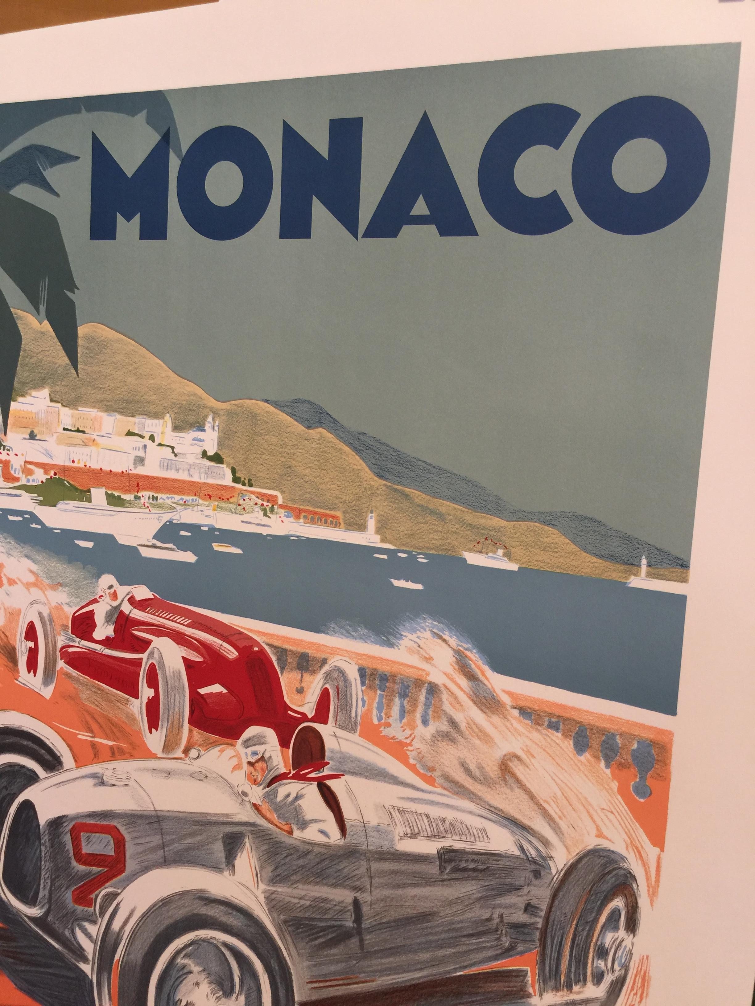 French Authorised Edition Vintage Monaco Grand Prix Car Poster by Geo Ham 1936