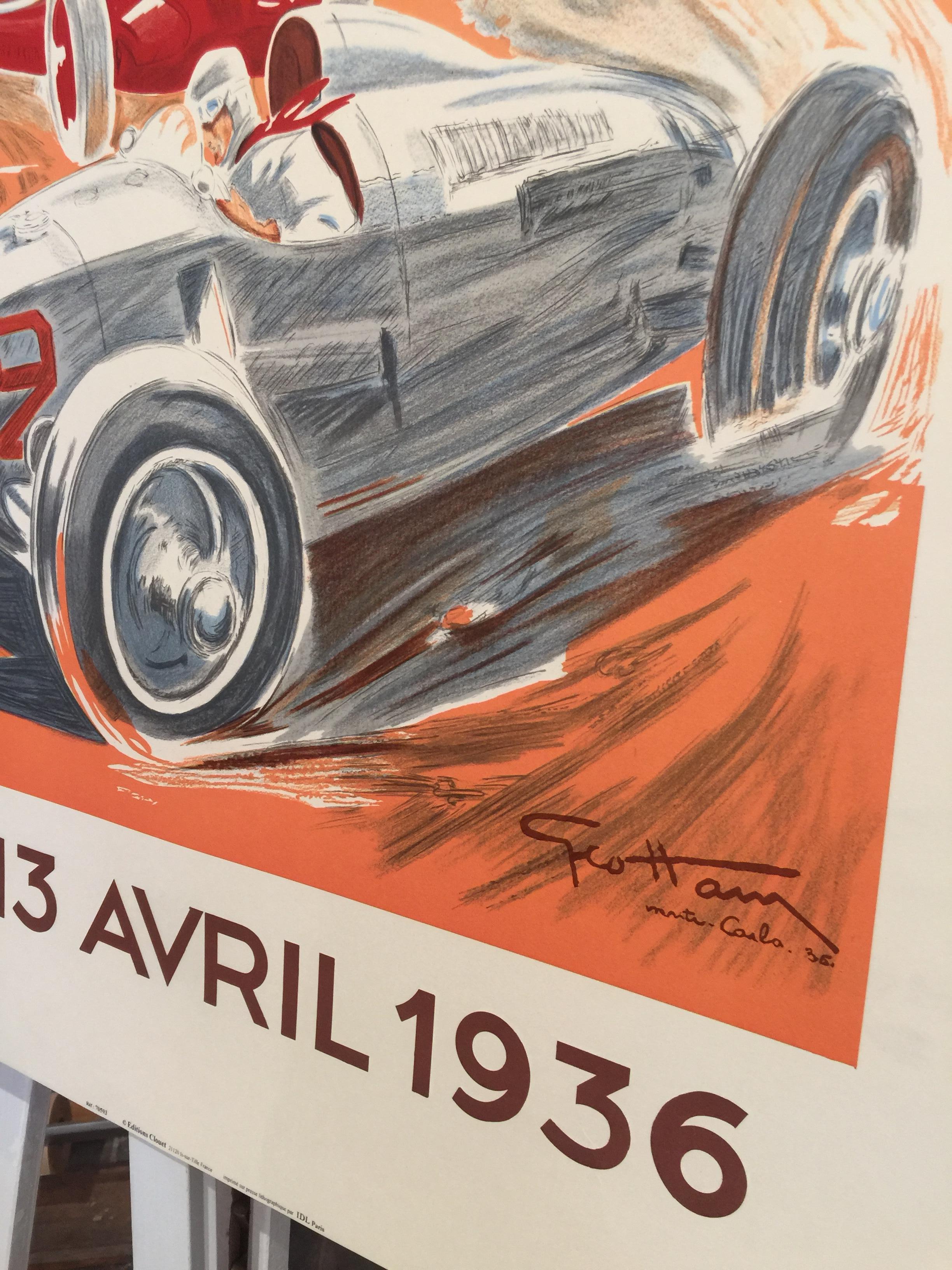 Authorised Edition Vintage Monaco Grand Prix Car Poster by Geo Ham 1936 In Excellent Condition In Melbourne, Victoria