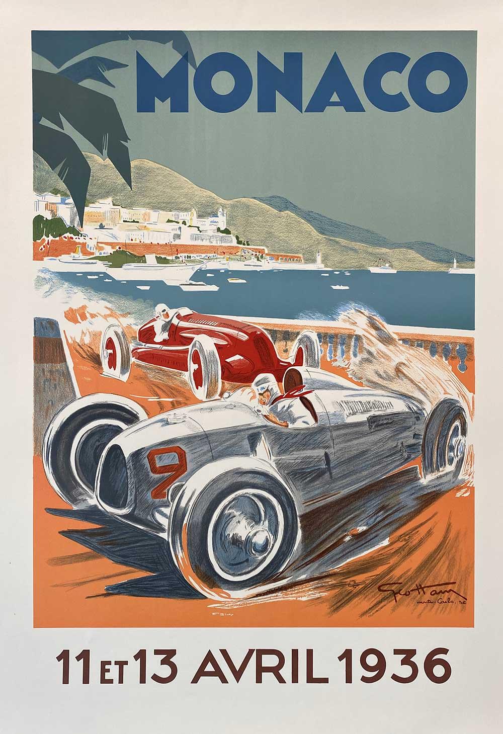 Autorisierte Auflage des Monaco Grand Prix Autoplakats von Geo Ham 1936, Vintage im Zustand „Hervorragend“ im Angebot in Melbourne, Victoria