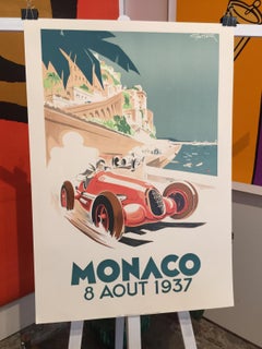 Édition autorisée d'un poster de voiture du Grand Prix de Monaco par Geo Ham:: 1937