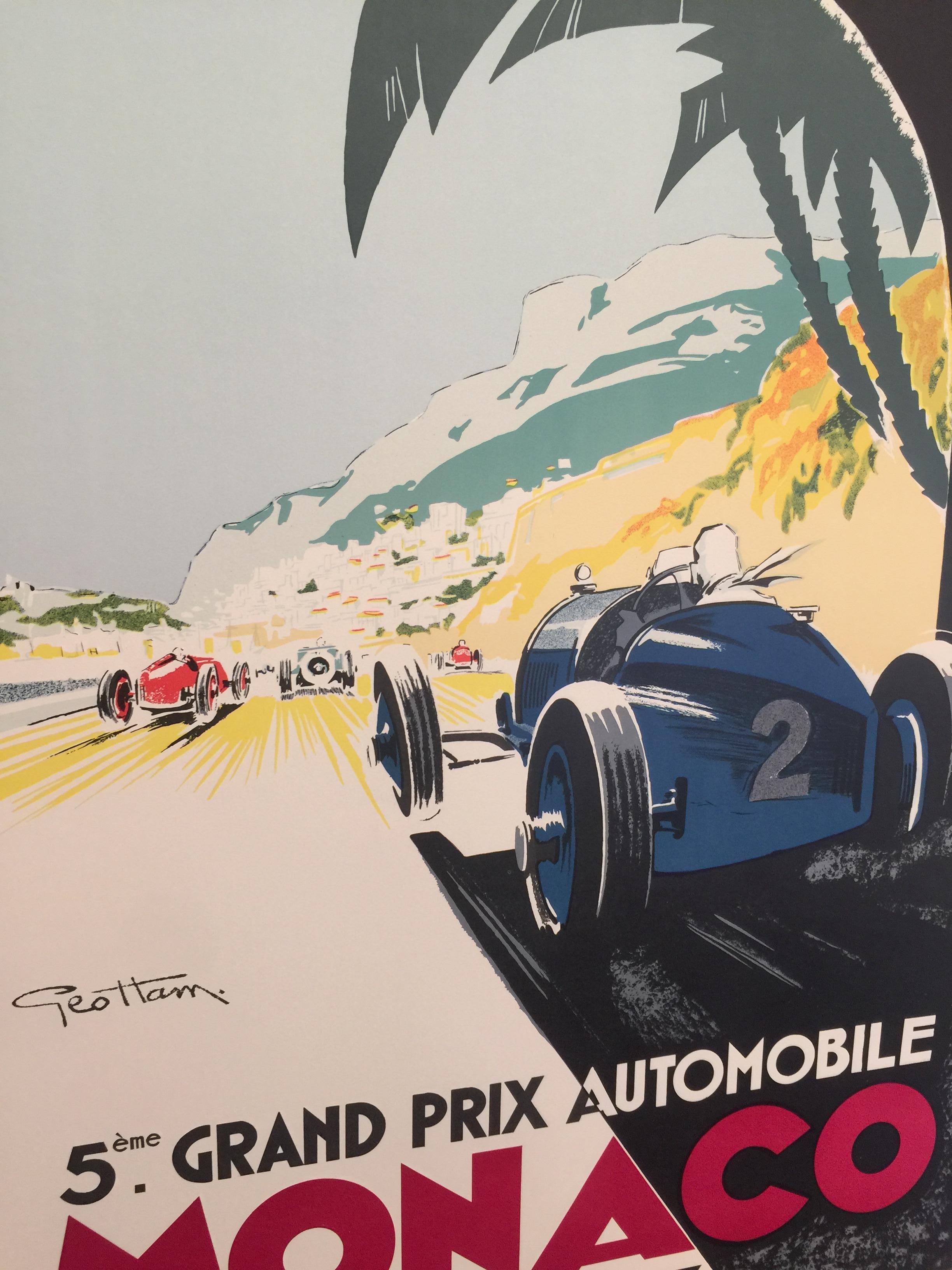 Art Deco Authorized Edition Vintage Monaco Grand Prix Car Poster by Geo Ham, 1933