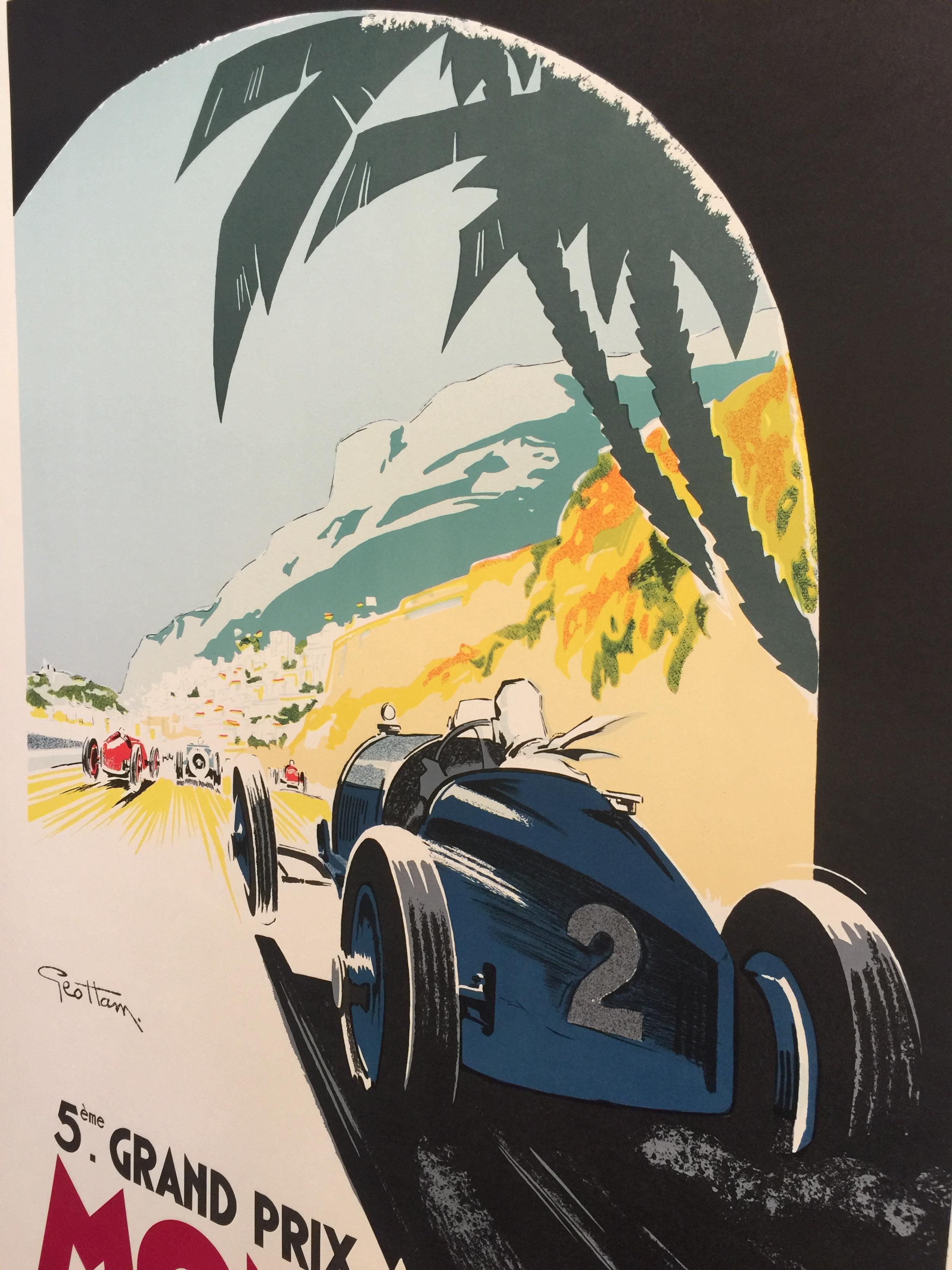 French Authorized Edition Vintage Monaco Grand Prix Car Poster by Geo Ham, 1933