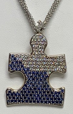 White Diamond & Blue Sapphire, White Gold Necklace