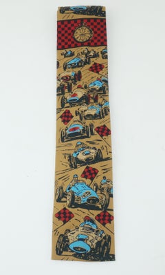 Cravate carrée fantaisie de course automobile par Rooster, années 1960