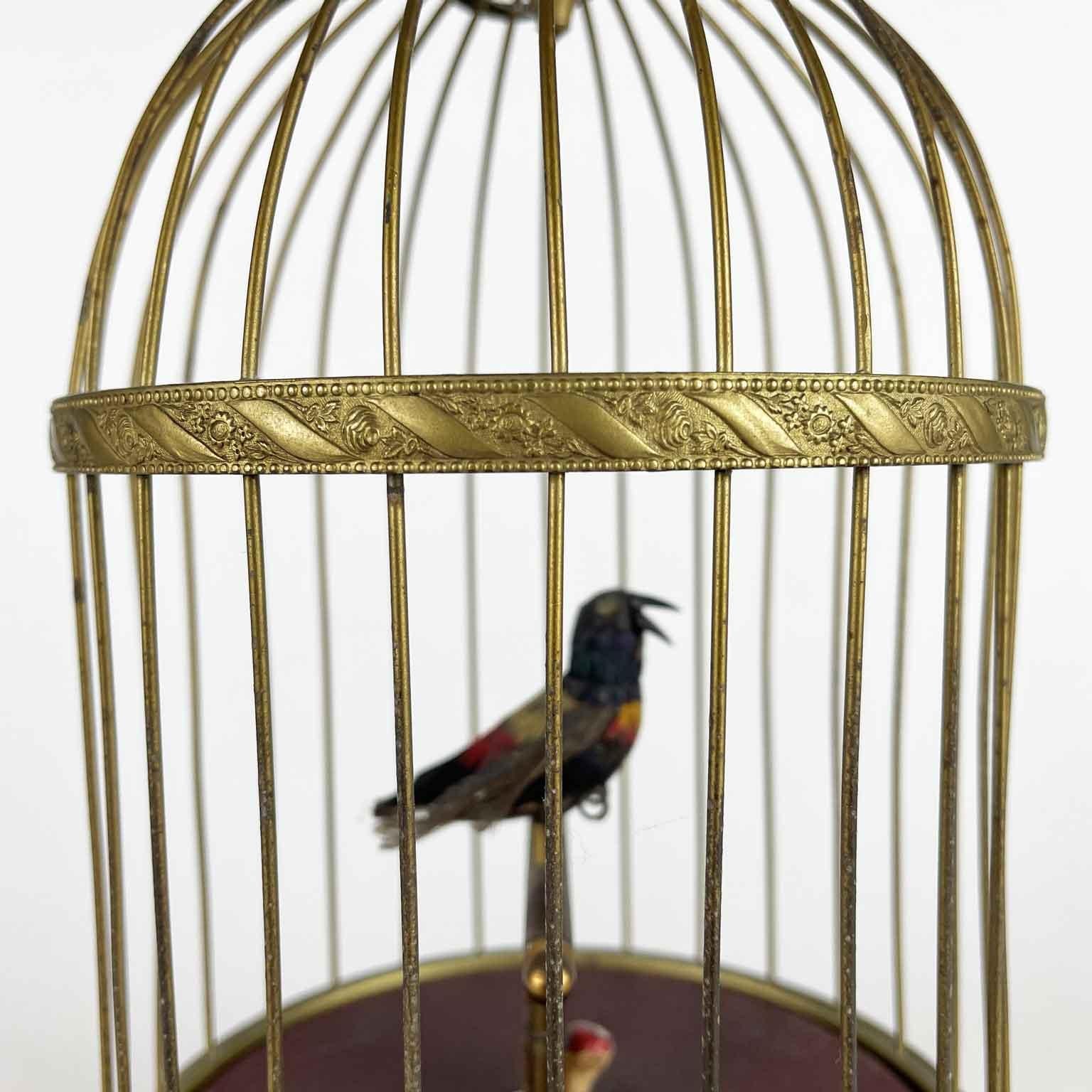 Doré Automa Tedesco Gabbia Con Uccello Cantante e Animato des années 1920 Karl Griesbaum en vente