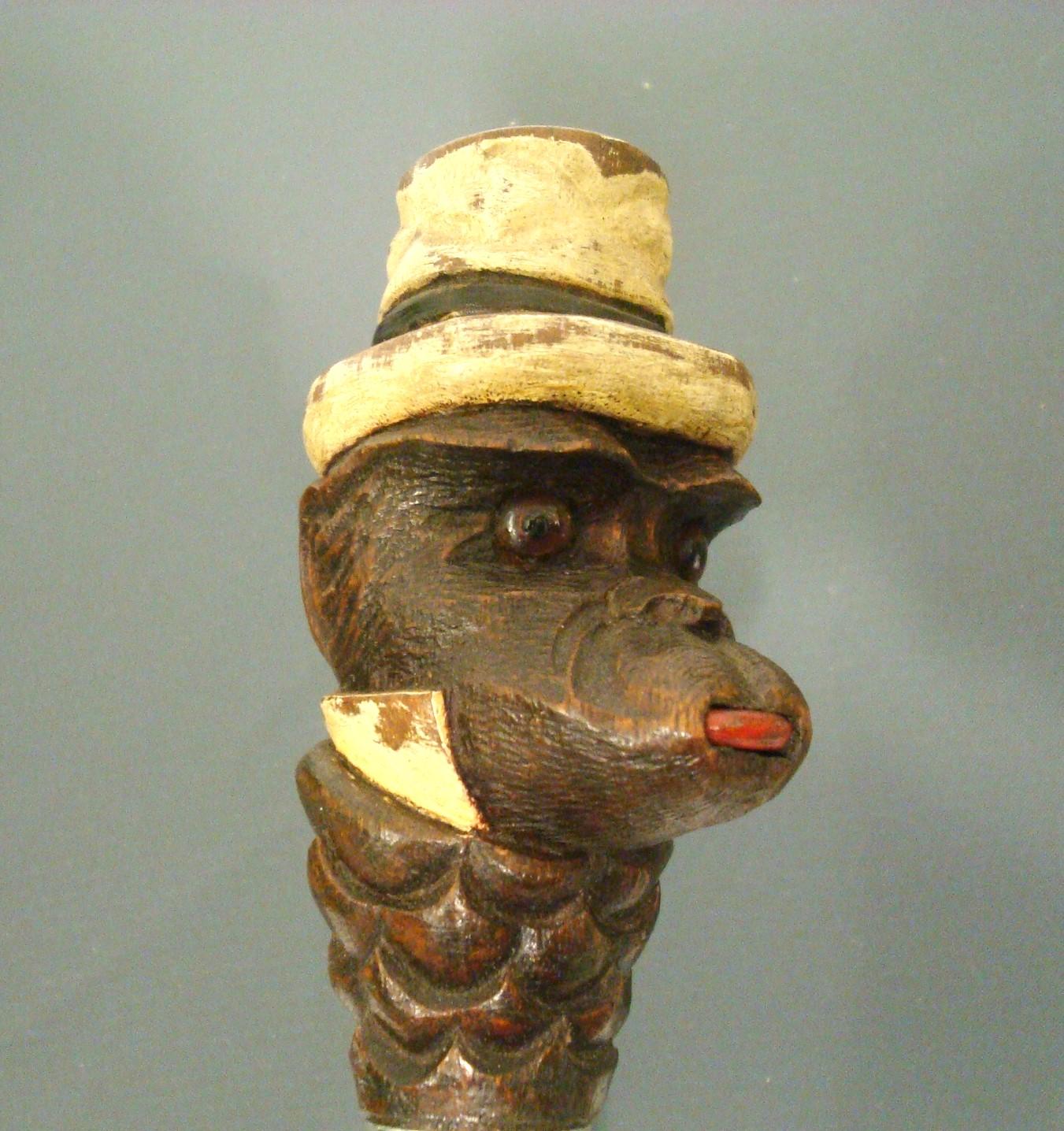 Automated Humorous Monkey Portrait Sculpture Walking Stick Cane For Sale 2