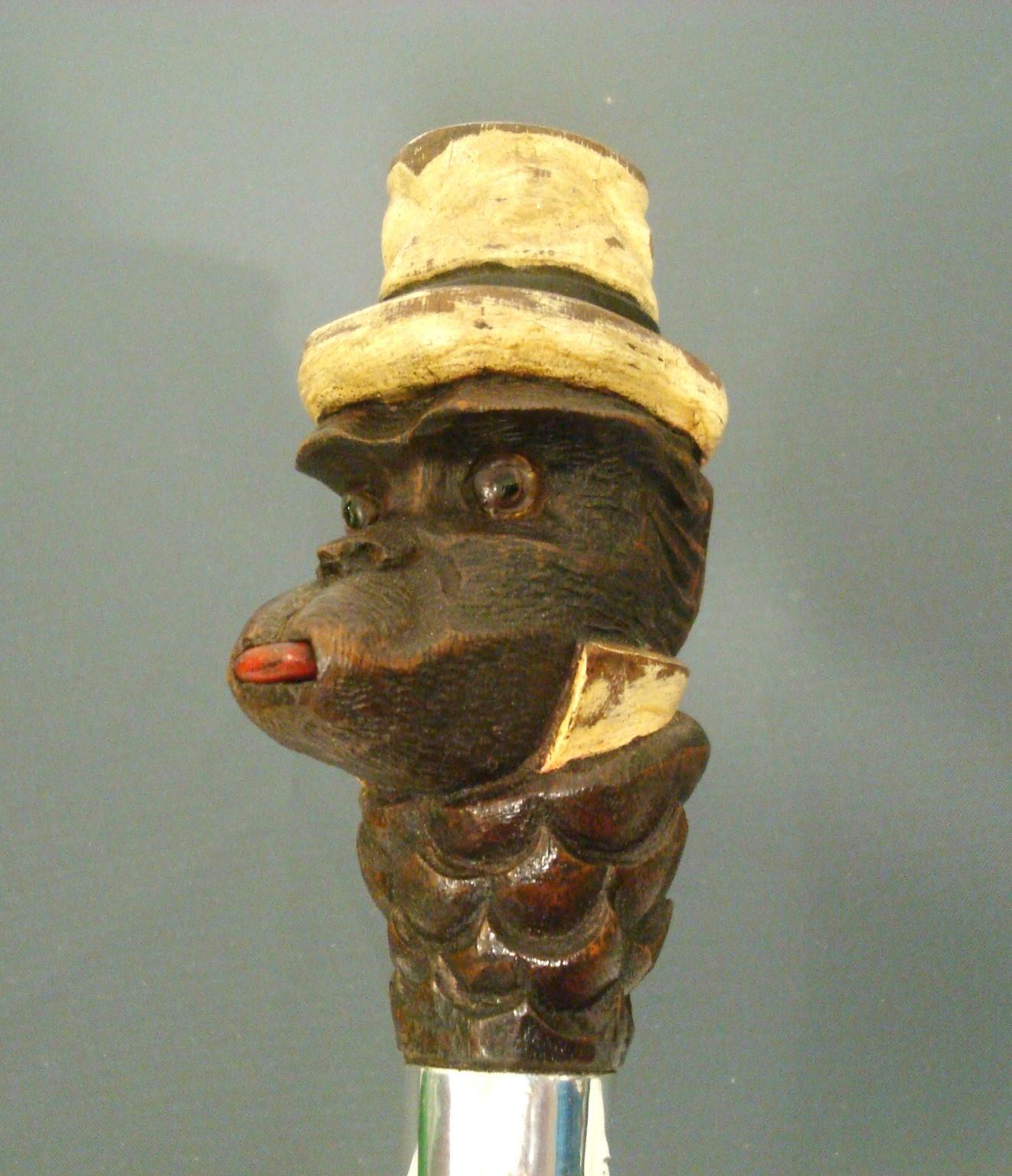 Automated Humorous Monkey Portrait Sculpture Walking Stick Cane For Sale 3