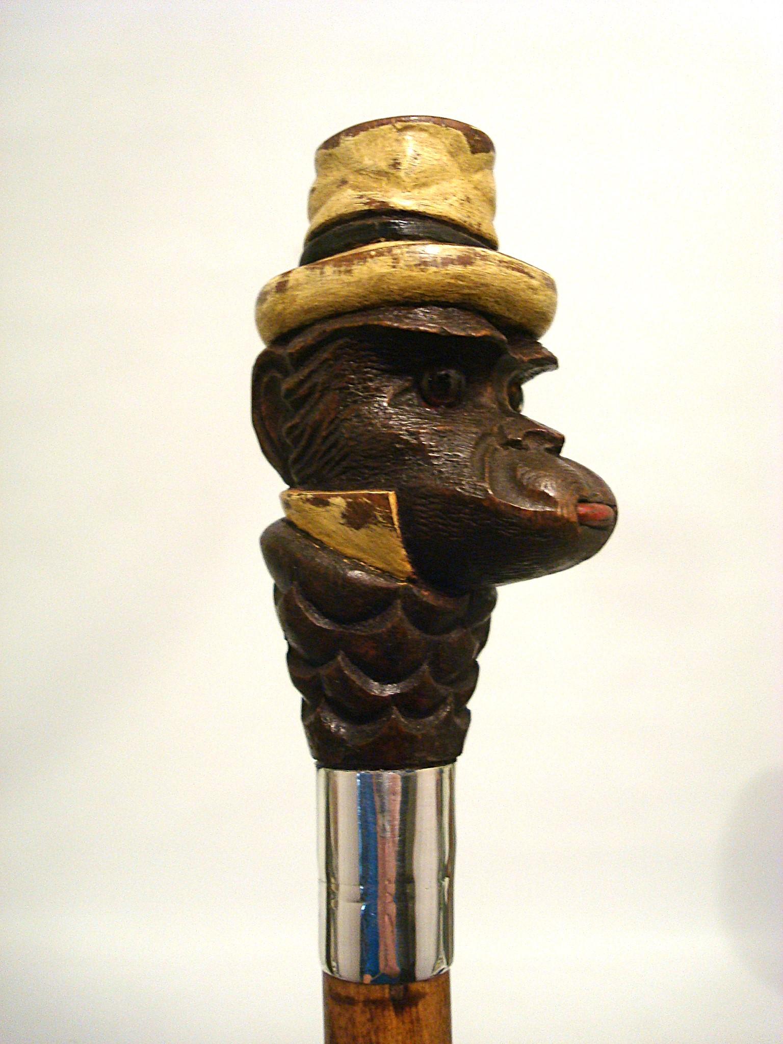  Humorous Articulated Monkey Head Portrait Sculpture Walking Stick Cane. Automated Monkey Cane.
Great Cane Representing an humorous Articulated Monkey Head portrait sculpture.. Antique british cane representing an carved Monkey Head with hat, made