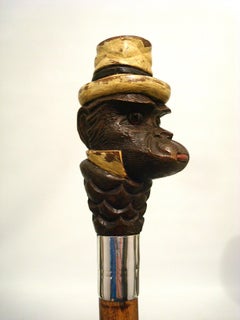 Automated Humorous Monkey Portrait Sculpture Walking Stick Cane