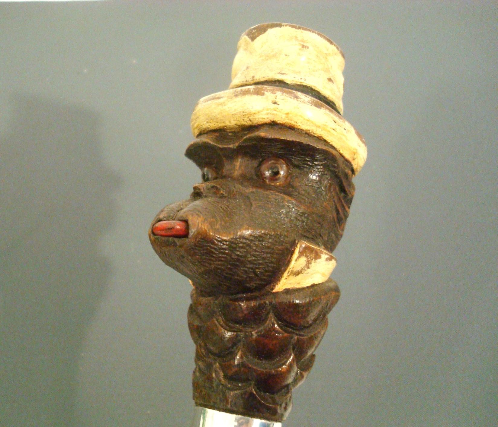 English Automated Humorous Monkey Portrait Sculpture Walking Stick Cane For Sale