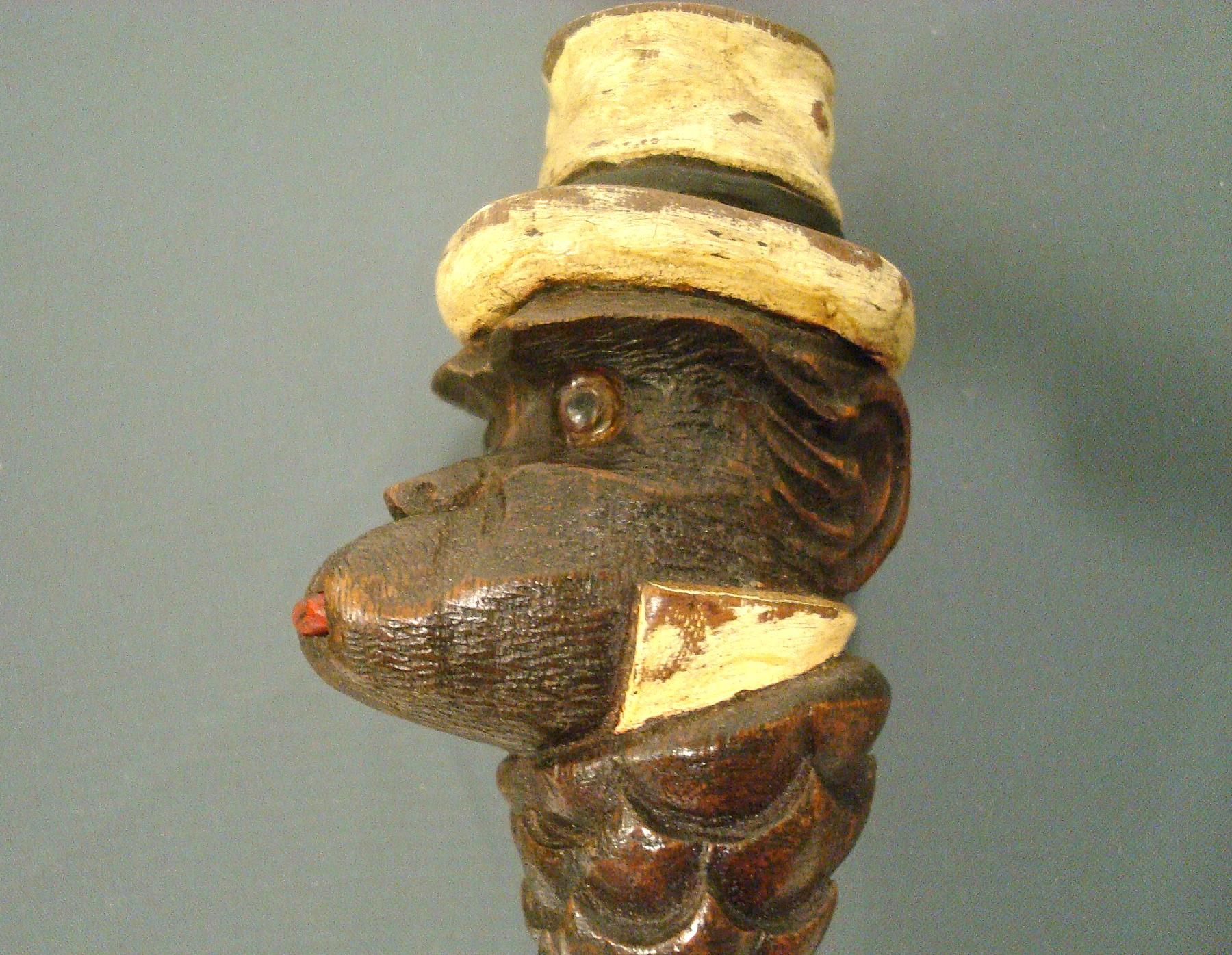 Automated Humorous Monkey Portrait Sculpture Walking Stick Cane In Good Condition For Sale In Buenos Aires, Olivos