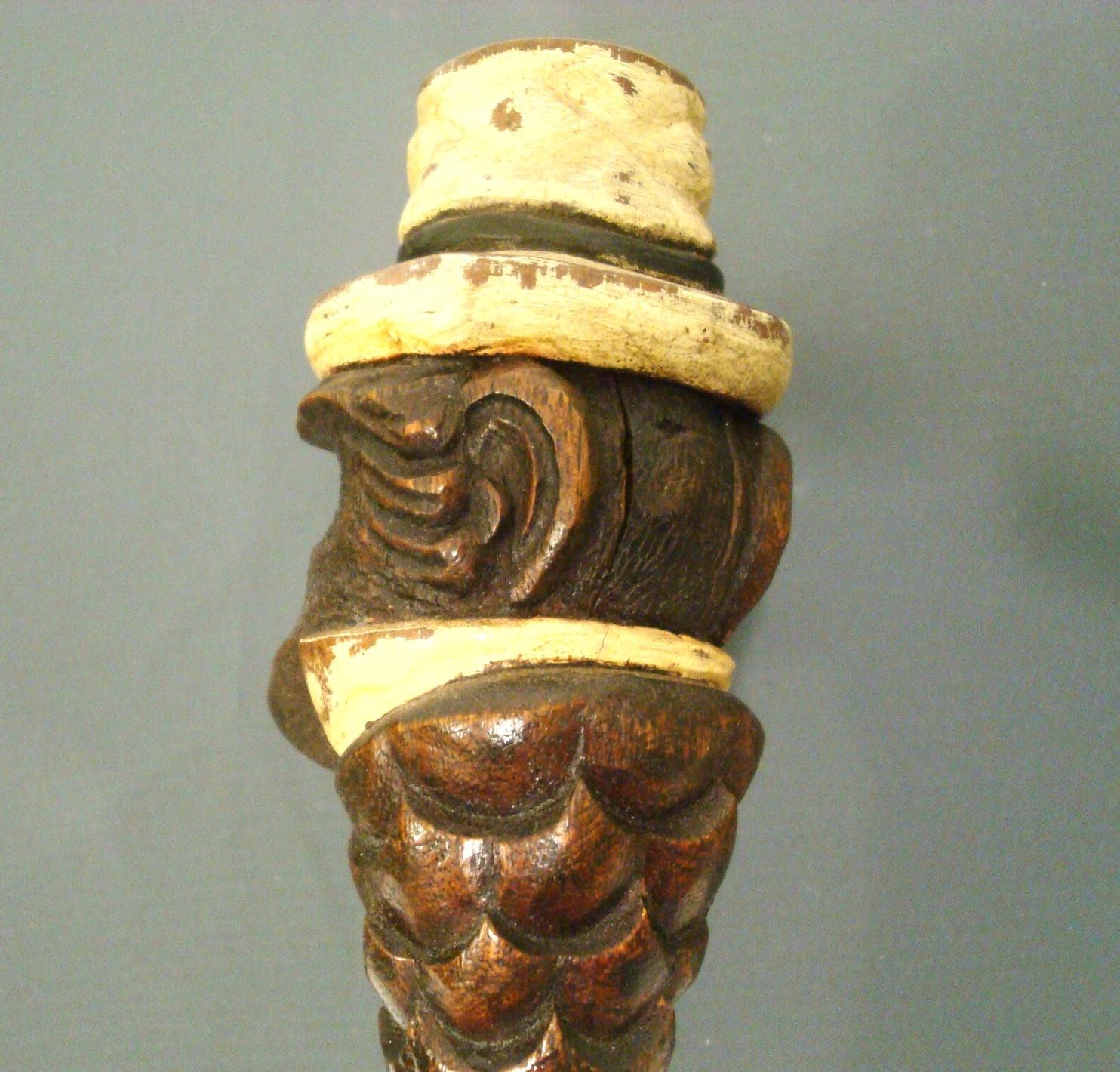 20th Century Automated Humorous Monkey Portrait Sculpture Walking Stick Cane For Sale