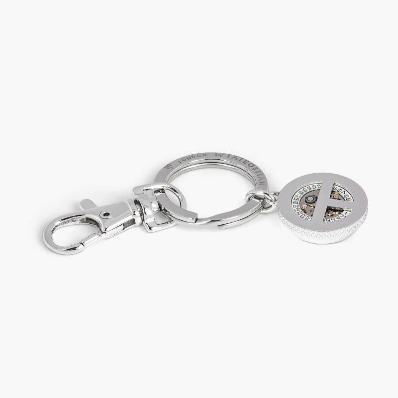 Automatic Skeleton Mechanical keyring with rhodium finish

Adding an element of fun with our signature skeleton designed as a keyring, using round 21 jewel automatic watch movements specially branded with the Tateossian logo creating a totally