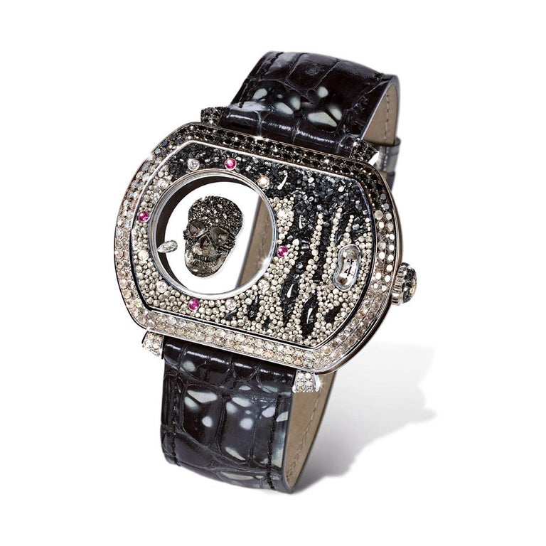 Automatic Wristwatch White Gold White and Black Diamond Ruby Ice Diamond  For Sale at 1stDibs | richard mille ruby, ice wrist watch, melting wrist  watch