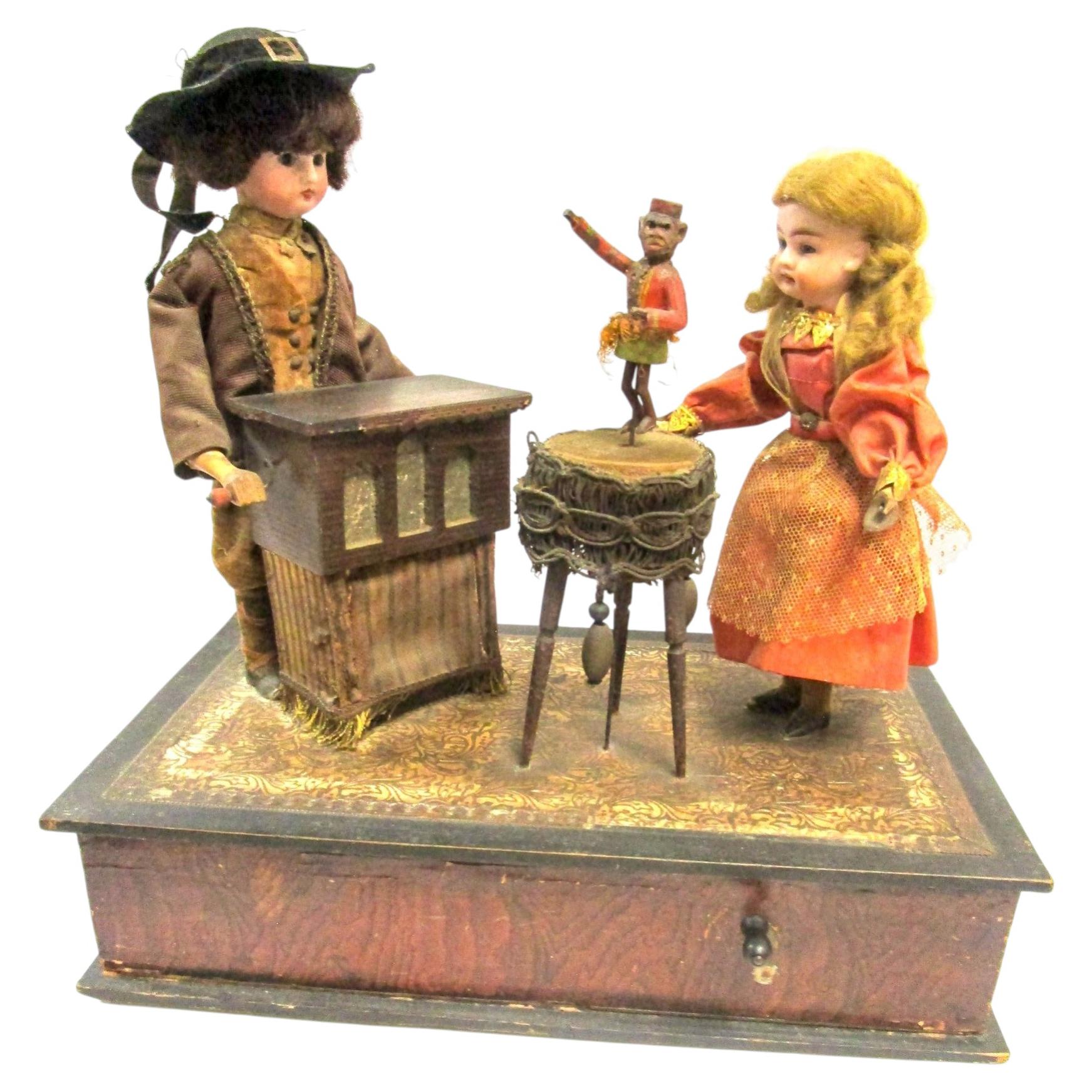 Automaton German Zinner & Sohn Musical Toy w Children & Organ Grinder Monkey