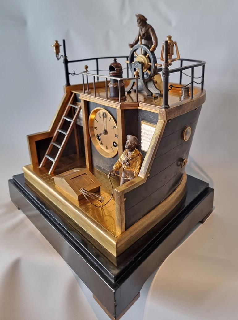 French Automaton Industrial series Quarterdeck, Helmsman mantel clock by Guilmet For Sale