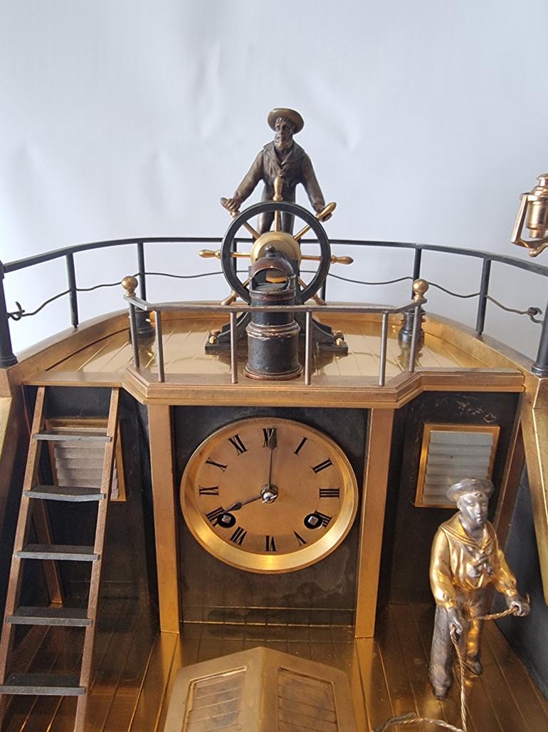 Gilt Automaton Industrial series Quarterdeck, Helmsman mantel clock by Guilmet For Sale
