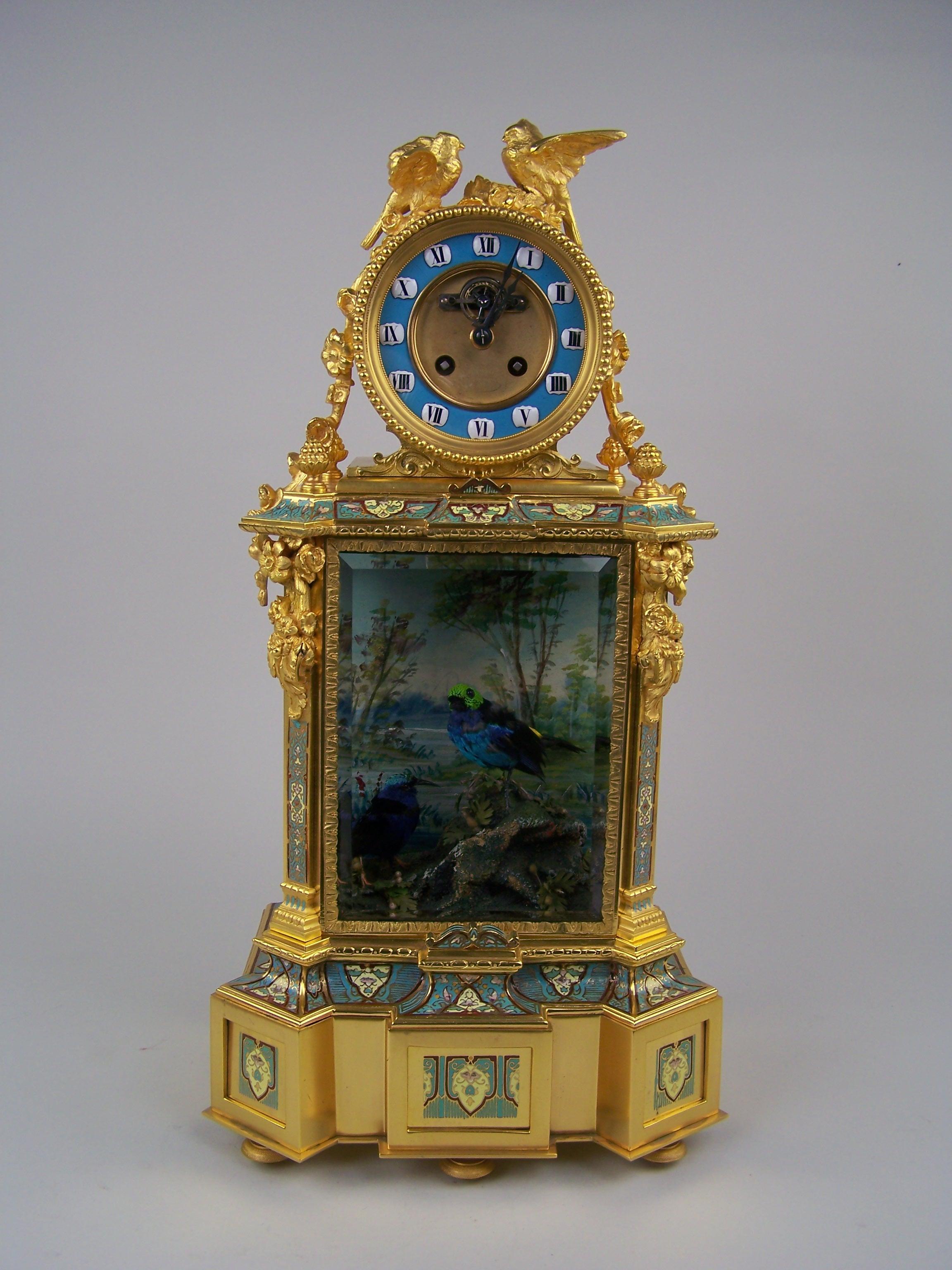 Late Victorian Clock with Singing Bird Automaton and Musical Mechanism by Bontems