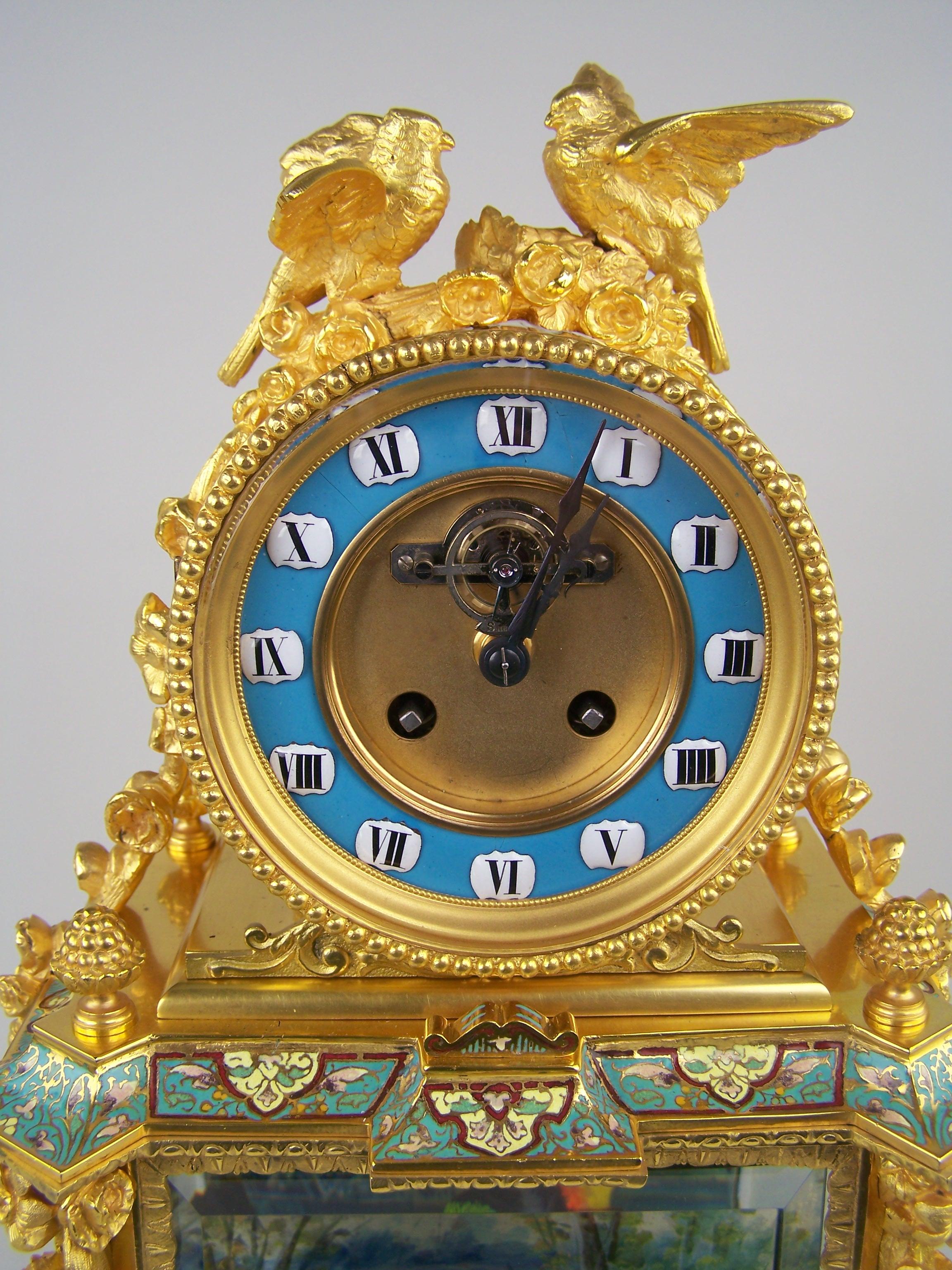 French Clock with Singing Bird Automaton and Musical Mechanism by Bontems