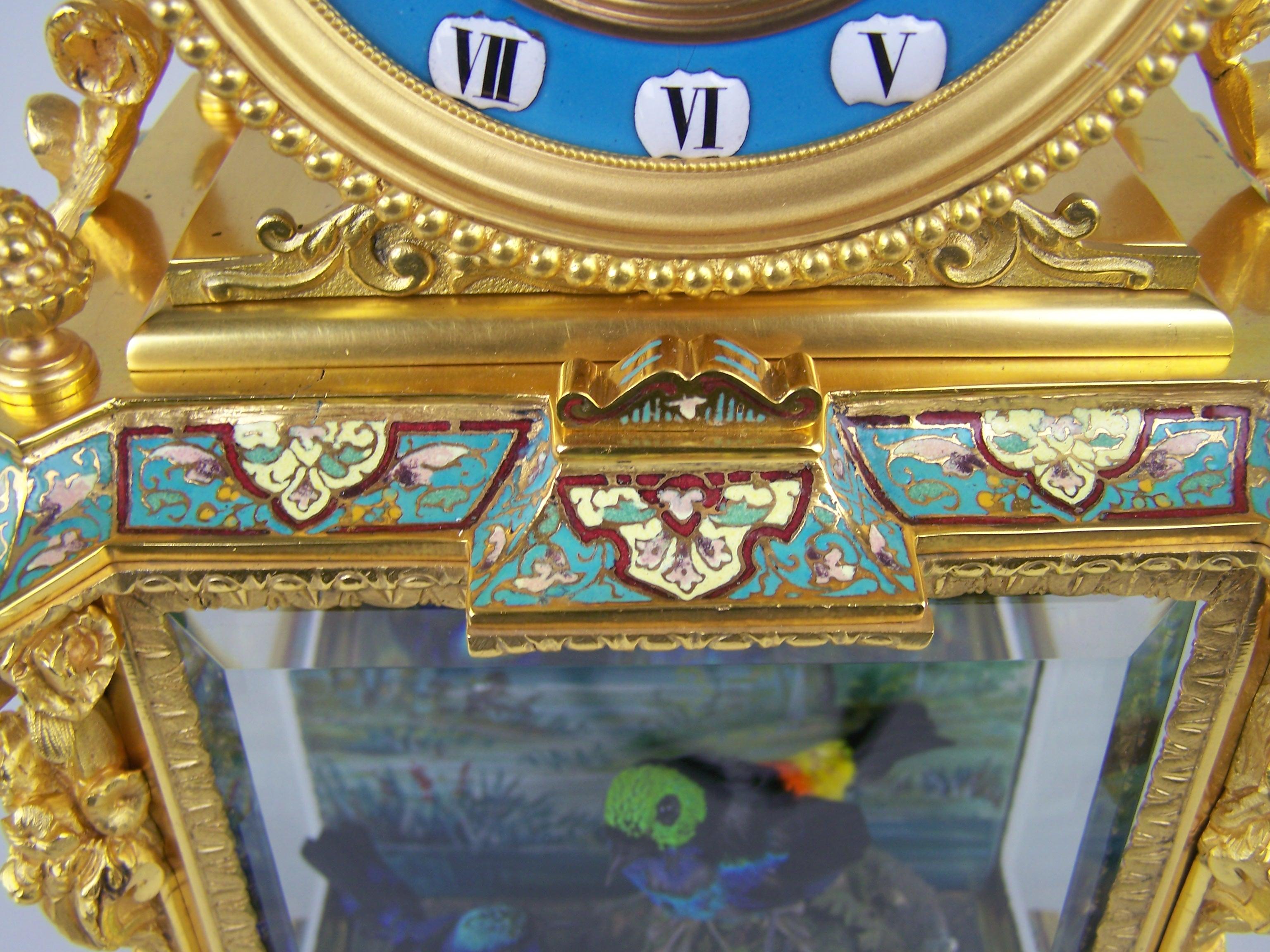 Clock with Singing Bird Automaton and Musical Mechanism by Bontems In Excellent Condition In Zonhoven, BE