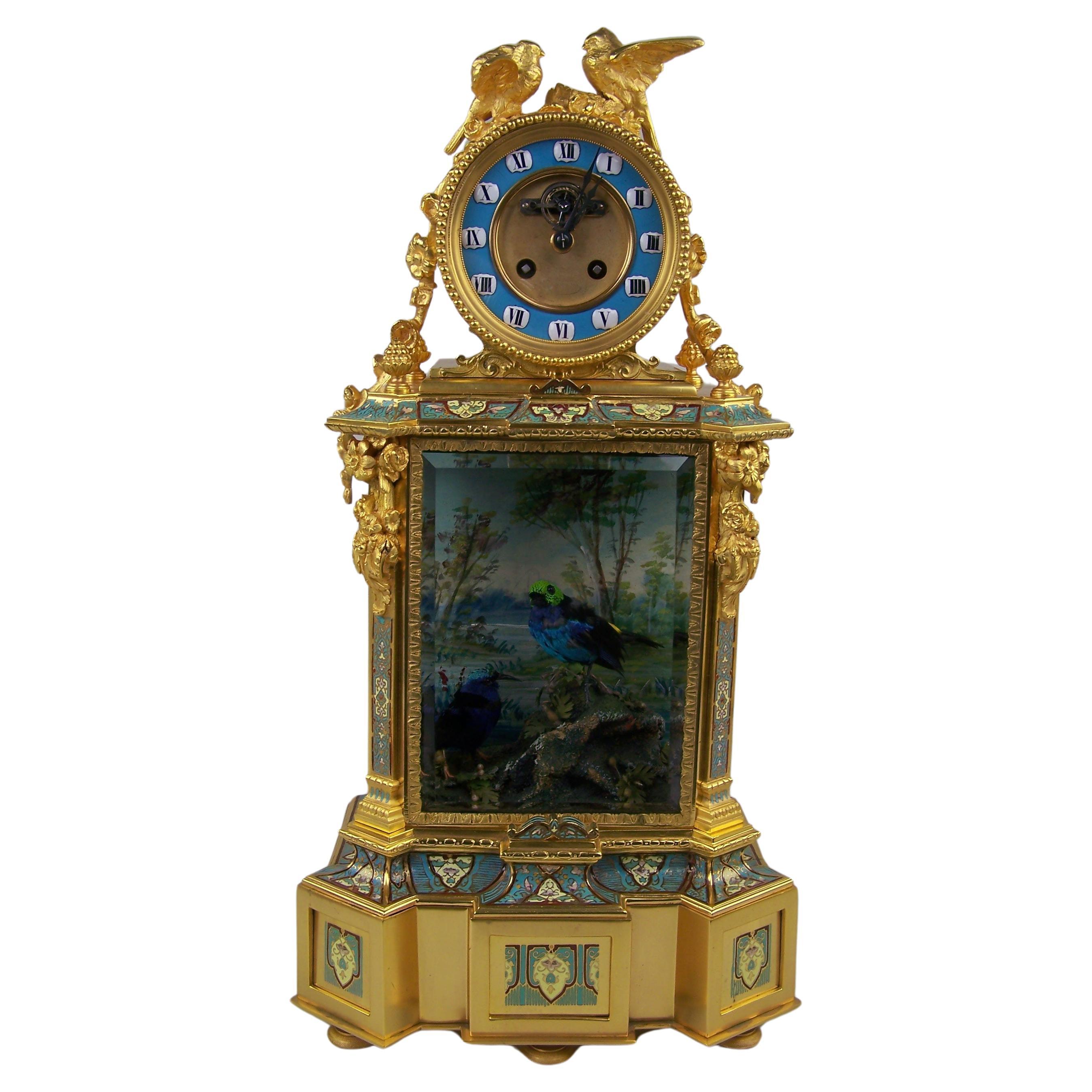 Clock with Singing Bird Automaton and Musical Mechanism by Bontems